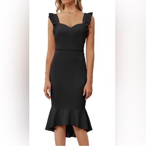 Grace Karin Black Ruffle Midi Dress